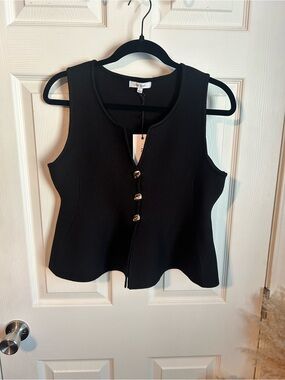 Love Tree Black Sleeveless Peplum Tank with Decorative Buttons